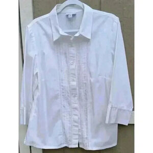 The Tog Shop (L) LadiesButton Up Collared Shirt White Pintucking Pleated‎ Front